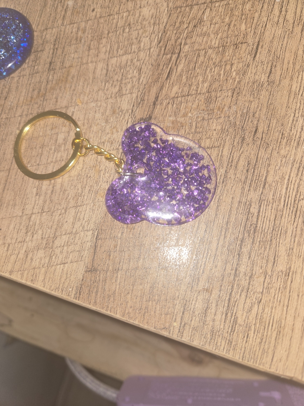 Purple Glitter UV Resin Bear Keychain - Women Accessories